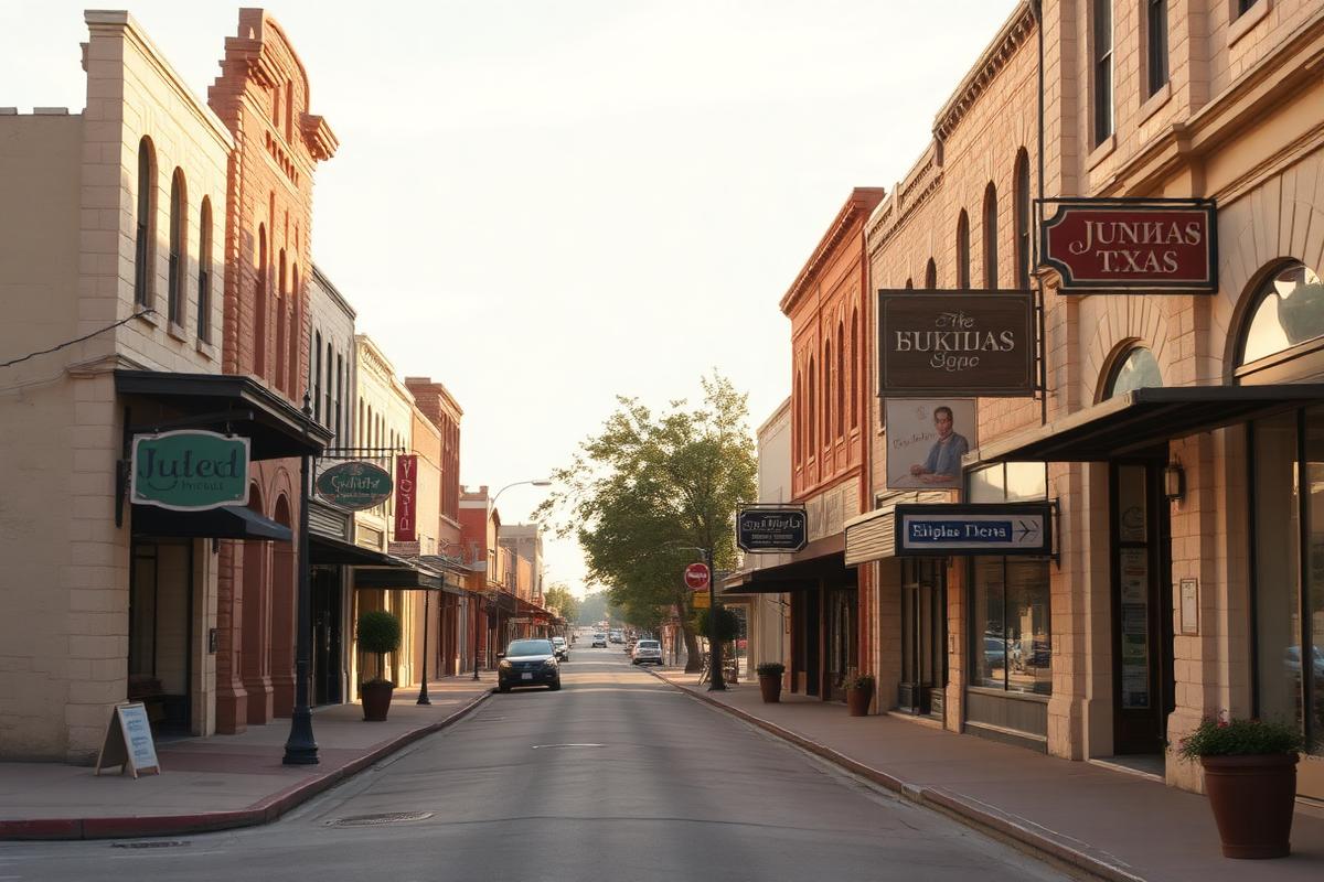 Placeholder photo of a historic small-town main street in Central Texas