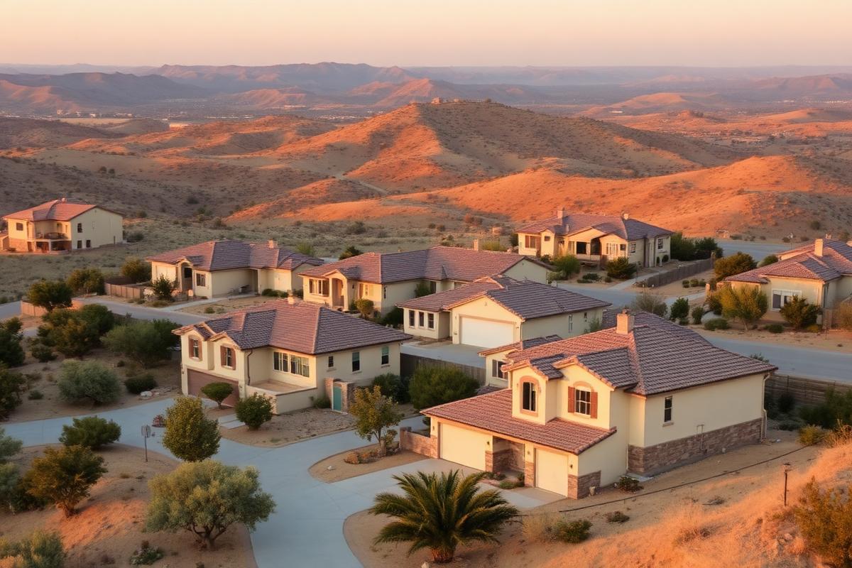 Placeholder photo of newer suburban homes on rolling terrain