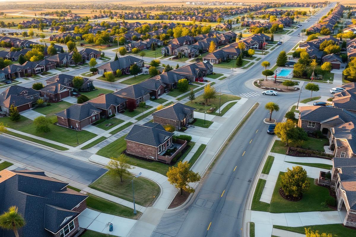 Placeholder aerial photo of a suburban Texas neighborhood